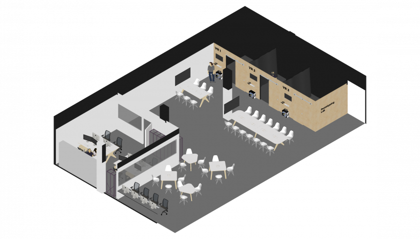 Axonometric 3D render of the Creative Technology Lab