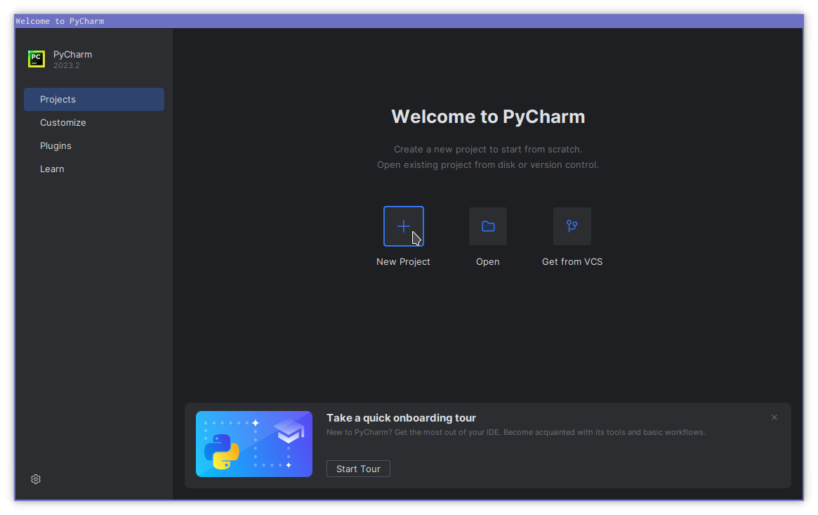 PyCharm Startup Screen